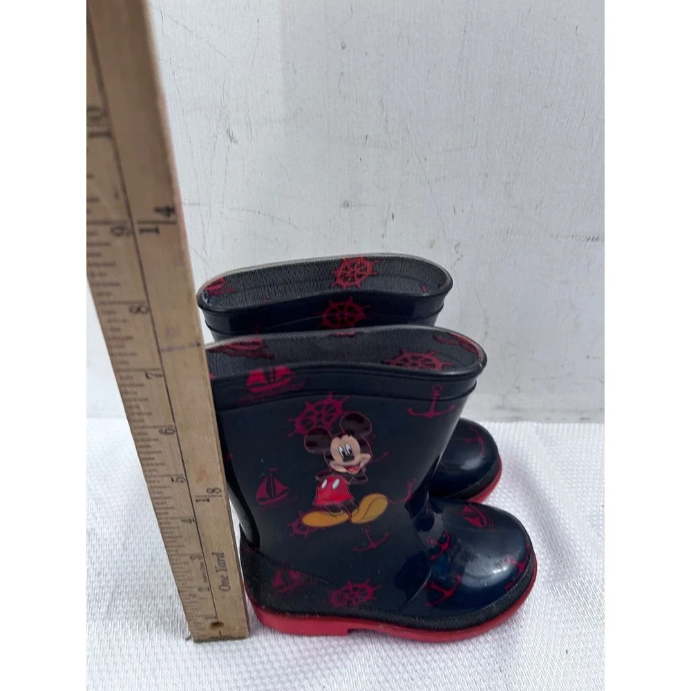 Disney‎ Mickey Mouse Rain Boots Size 6 Navy Red Nautical Waterproof Kids